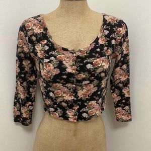Pins & Needles Black Floral Long Sleeve Crop Top